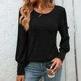 thumbnail image 1 of Women's Casual Loose Bubble Sleeved Round Neck Button Up Long Sleeved Top, 1 of 6