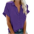 thumbnail image 1 of Women's Casual Loose Business Elegant Tunic Blouse Button Down Collared Neck Dressy Vintage Summer Tops Woman Work Blouses Short Sleeve Western Shirts Solid Color, 1 of 6
