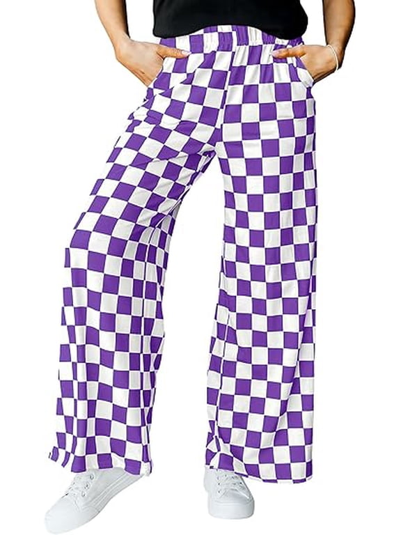 Women's Casual Loose Checkered Wide Leg Pants High Waist Straight Lounge Y2K Gingham Trousers