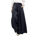 thumbnail image 1 of Women's Casual Loose Drawstring High Waist Cotton Linen Pants Comfy Plus Size Wide Leg Palazzo Pants Flowy Trousers, 1 of 7