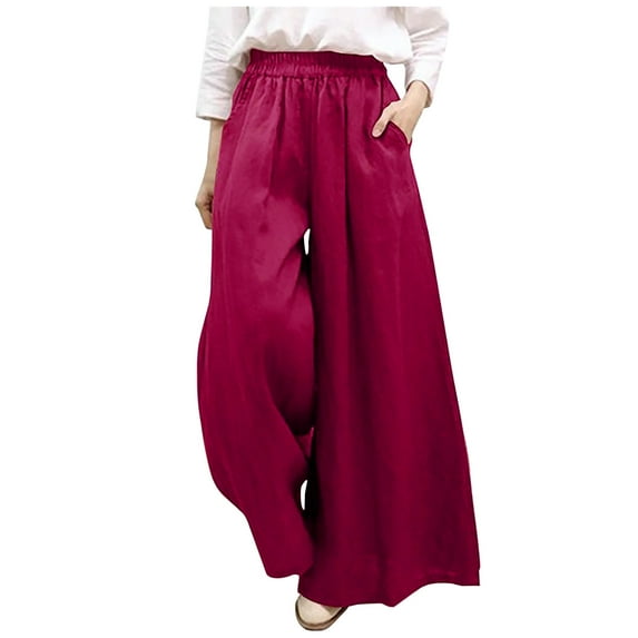 Women's Casual Loose Drawstring High Waist Cotton Linen Pants Comfy Plus Size Wide Leg Palazzo Pants Flowy Trousers