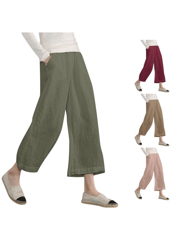 Women's Casual Loose Elastic Waist Trousers Point Wide Leg Pants Casual Pants for Women for Work plus Size M