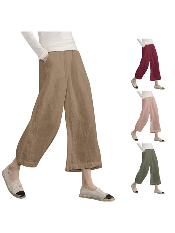 Women's Casual Loose Elastic Waist Trousers Point Wide Leg Pants Casual Pants for Women for Work plus Size XL