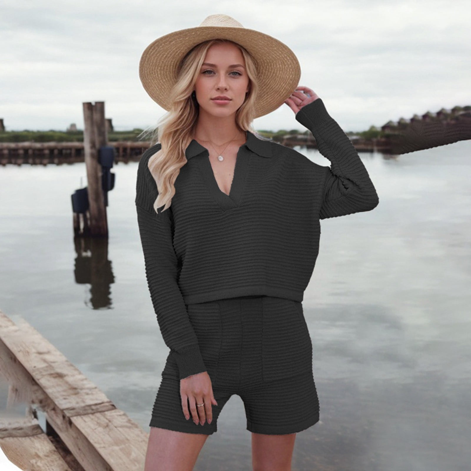 Soft Striped Long Sleeves Shorts Set – French Cuff Boutique