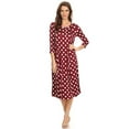 thumbnail image 1 of Women's Casual Loose Fit 3/4 Sleeve Jersey Knit A-Line Big Polka Midi Dress, 1 of 4