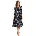 thumbnail image 1 of Women's Casual Loose Fit 3/4 Sleeve Jersey Knit A-Line Big Polka Midi Dress, 1 of 4