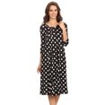 thumbnail image 1 of Women's Casual Loose Fit 3/4 Sleeve Jersey Knit A-Line Polka Midi Dress, 1 of 3