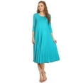 thumbnail image 1 of Women's Casual Loose Fit 3/4 Sleeve Jersey Knit A-Line Solid Midi Dress, 1 of 4