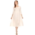 thumbnail image 1 of Women's Casual Loose Fit 3/4 Sleeve Jersey Knit A-Line Solid Midi Dress, 1 of 4
