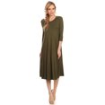 thumbnail image 1 of Women's Comfortable 3/4 Sleeve Midi Dress – Solid A-Line Casual Fit, 1 of 4