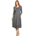 thumbnail image 1 of Women's Comfortable 3/4 Sleeve Midi Dress – Solid A-Line Casual Fit, 1 of 4