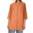 thumbnail image 1 of Women's Casual Loose Fit 3/4 Sleeve Linen Shirt Stylish Breathable Summer Top For Everyday Wear, 1 of 1