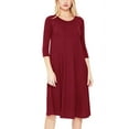 thumbnail image 1 of Women's Casual Loose Fit 3/4 Sleeve Round Neck Jersey Knit A-Line Comfy Solid Midi Dress, 1 of 4