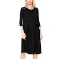 thumbnail image 1 of Women's Casual Loose Fit 3/4 Sleeve Round Neck Jersey Knit A-Line Comfy Solid Midi Dress, 1 of 4