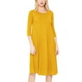 thumbnail image 1 of Women's Casual Loose Fit 3/4 Sleeve Round Neck Jersey Knit A-Line Comfy Solid Midi Dress, 1 of 4