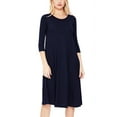 thumbnail image 1 of Women's Casual Loose Fit 3/4 Sleeve Round Neck Jersey Knit A-Line Comfy Solid Midi Dress, 1 of 4