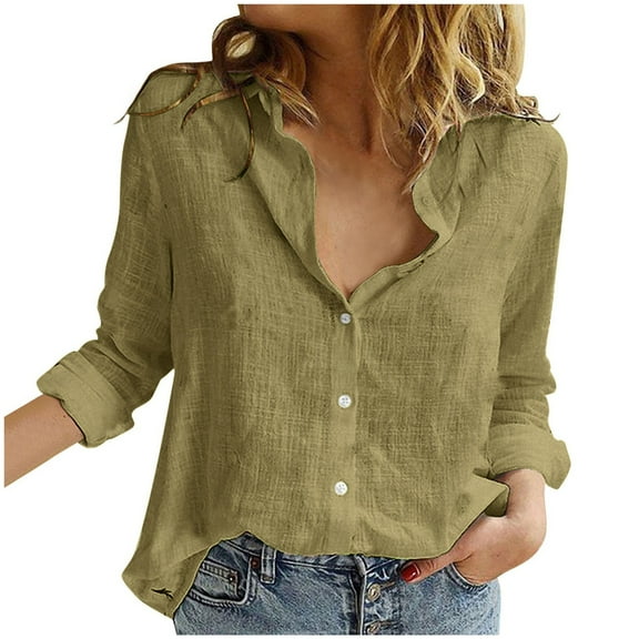 Women's Casual Loose Fit Button Down Lapel Long Sleeve Solid Blouse T-Shirt Top Comfortable Stylish Everyday Wear