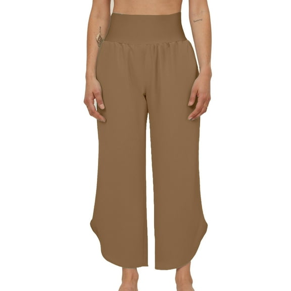 Women's Casual Loose Fit Cropped Pants with Pockets - Mid Rise for Yoga, Sports & Dining - Easy Wash Summer Wear