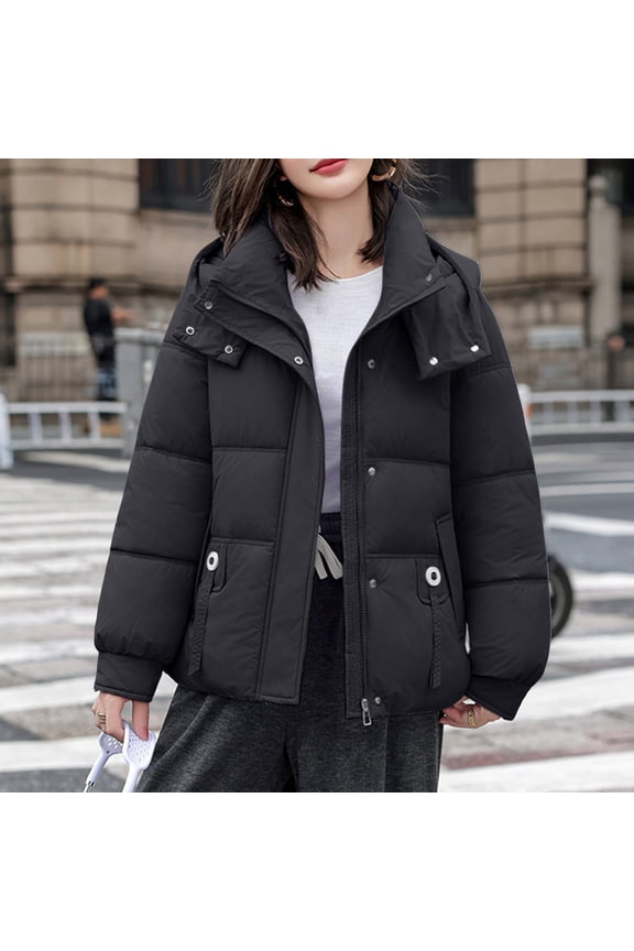 Women's Casual Loose Fit Hooded Puffer Coat, Thickened Quilted Winter Jacket, Oversized Hooded Parka, Warm Insulated Coat, Commuter Winter Coat, Hooded Puffer Jacket Black M