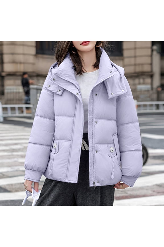 Women's Casual Loose Fit Hooded Puffer Coat, Thickened Quilted Winter Jacket, Oversized Hooded Parka, Warm Insulated Coat, Commuter Winter Coat, Hooded Puffer Jacket Light Violet L