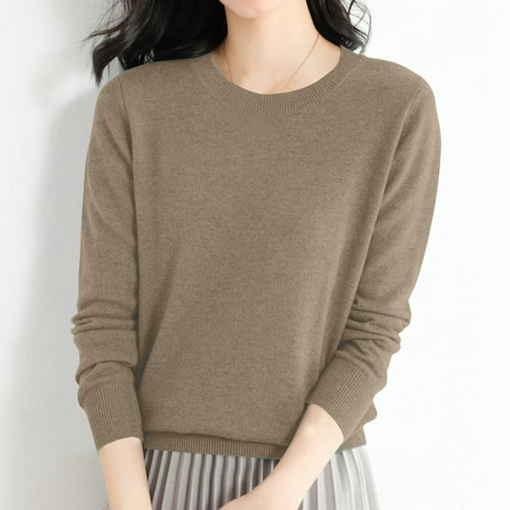 Women's Casual Loose Fit Knitted Pullover Sweater Low Cut Round Neck Lightweight Top For Fall Winter