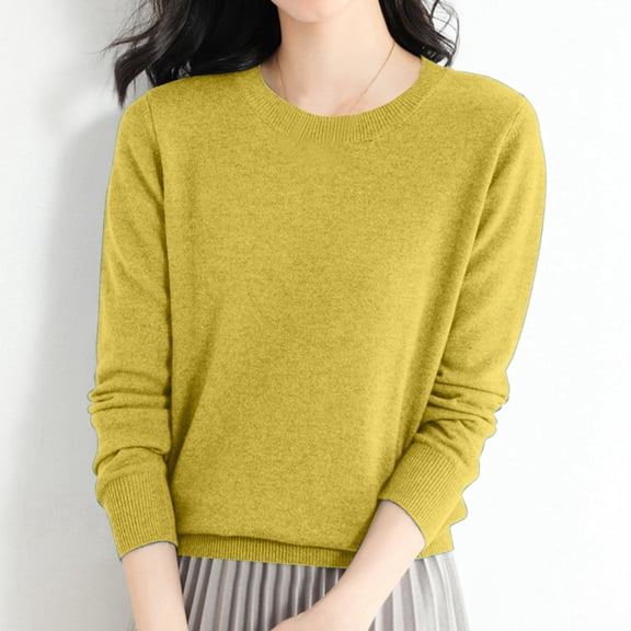 Women's Casual Loose Fit Knitted Pullover Sweater Low Cut Round Neck Lightweight Top For Fall Winter