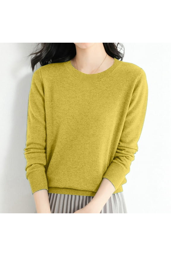 Women's Casual Loose Fit Knitted Pullover Sweater Low Cut Round Neck Lightweight Top For Fall Winter