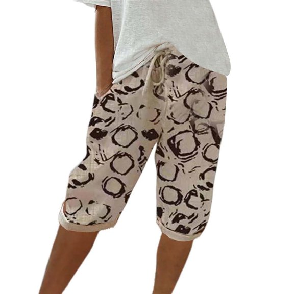 Women's Casual Loose Fit Linen Bermuda Shorts with Drawstring Waist and Pockets, Lightweight Summer Knee-Length Pants