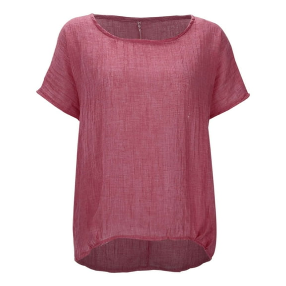 Women's Casual Loose Fit Linen Round Neck Pullover Top Lightweight Blouse Comfortable Everyday Wear Soft Breathable Summer T-Shirt