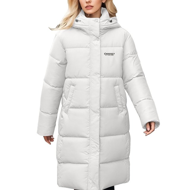 Women's Casual Loose Fit Long Down Coat, Thick Winter Jacket with Hood and Long Sleeves in a Solid Color for Warmth