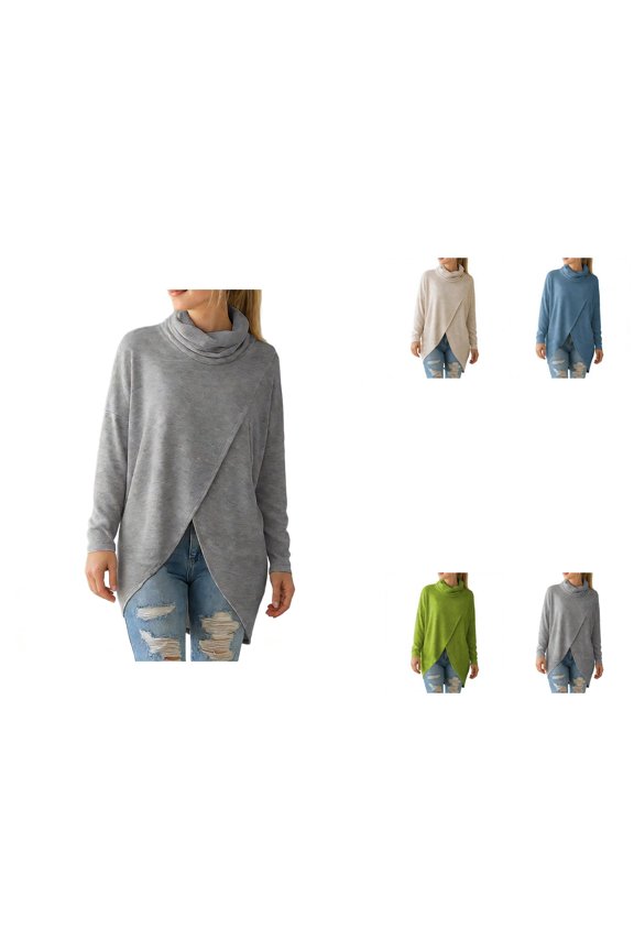 **Women's Casual Loose Fit Long Sleeve Knit Bateau Neck Pullover Sweater Shirts with Asymmetrical Front Slit Hem for Fall Winter Fashion** Character count: 186