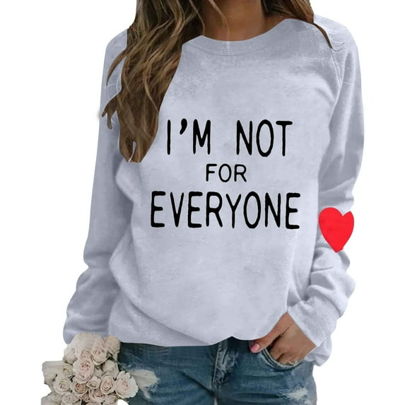 Women's Casual Loose Fit Long Sleeve Round Neck Sweatshirt Solid Color Fashion Top with Printed Letter Design