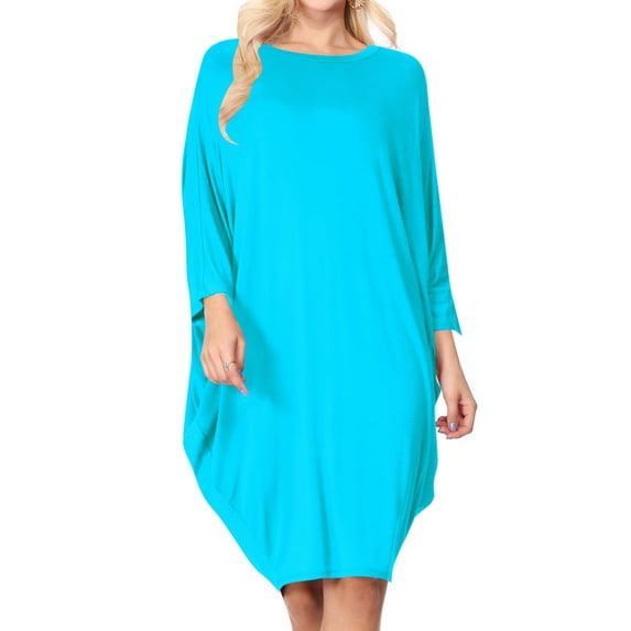 Women's Casual Loose Fit Long Sleeves Dolman Style Solid Midi Dress