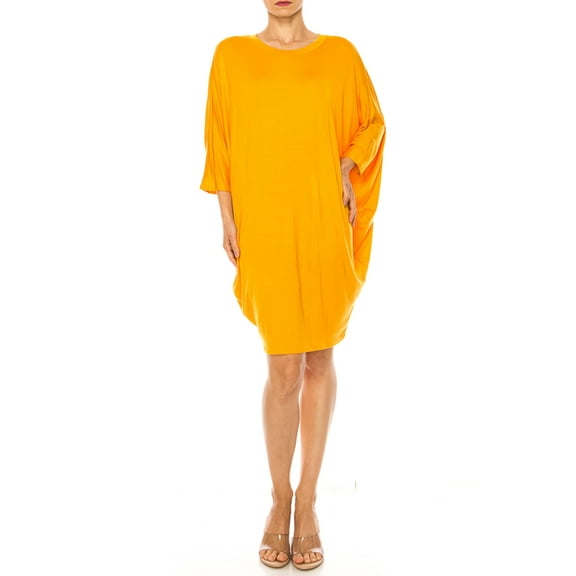 Women's Casual Loose Fit Long Sleeves Dolman Style Solid Midi Dress