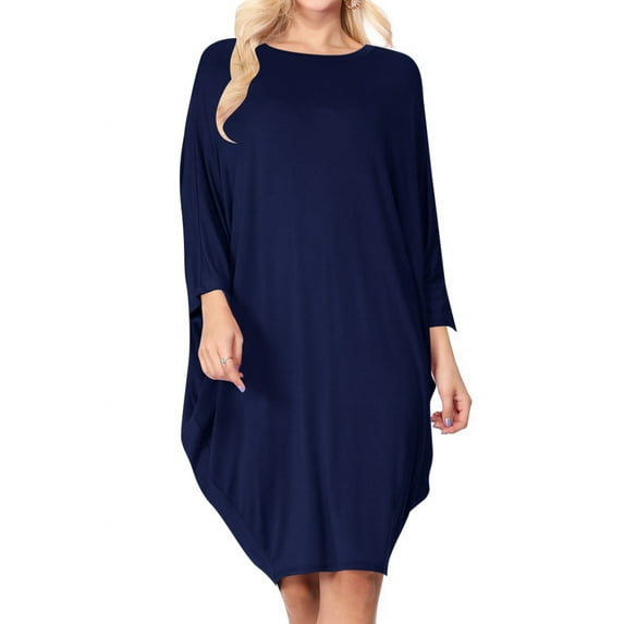 Women's Casual Loose Fit Long Sleeves Dolman Style Solid Midi Dress