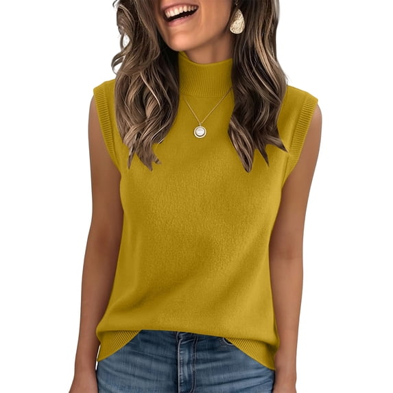 Women's Casual Loose Fit Mock Neck Sleeveless Knit Tank Top Soft Comfy Solid Color Basic Vest for Spring Summer Layering and Daily, Size S-2XL