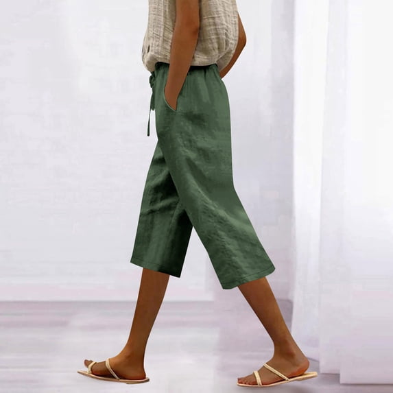 Women's Casual Loose-Fit Quarter-Length Pants with Pockets, Soft Stretch Polyester Fabric for Summer Daily Wear