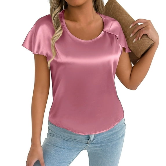 Women's Casual Loose Fit Round Neck Short Sleeve T-Shirt Asymmetrical Sleeve Detail Everyday Wear Spring Summer Comfortable Breathable Soft Fabric