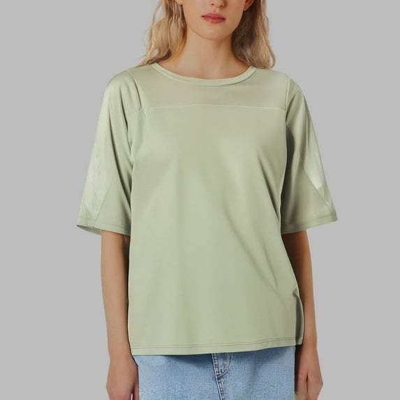 Women's Casual Loose Fit Round Neck Short Sleeve T Shirt With Sheer Sleeve For Yoga Sports And Everyday Wear Comfortable Breathable Soft Stretchable Tee Top Womens Long Sleeve Tees Tan Raglan Shirt