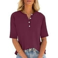 thumbnail image 1 of Women's Casual Loose Fit Short Sleeve Button-Down Top, Lightweight Polyester Blouse for Everyday Wear, 1 of 5