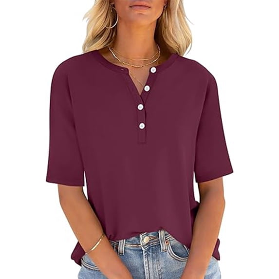 Women's Casual Loose Fit Short Sleeve Button-Down Top, Lightweight Polyester Blouse for Everyday Wear