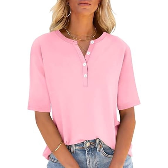 Women's Casual Loose Fit Short Sleeve Button-Down Top, Lightweight Polyester Blouse for Everyday Wear