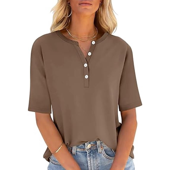 Women's Casual Loose Fit Short Sleeve Button-Down Top, Lightweight Polyester Blouse for Everyday Wear