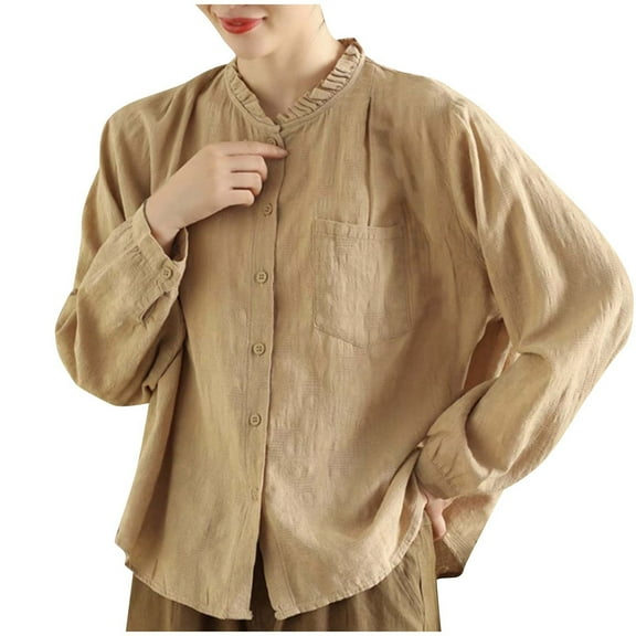 Women's Casual Loose Fit Short Sleeve Round Neck Summer Tee Shirt Blouse, Plus Size Cotton Linen Shirt, Slimming Solid Color Top, Versatile Everyday Wear, Comfortable and Stylish for All Seasons