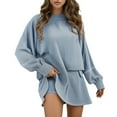 thumbnail image 1 of Women's Casual Loose Fit Shorts Set Textured Knit Two Piece Outfit Long Sleeve Top Spring Daily Wear Comfortable Matching Suit, 1 of 2