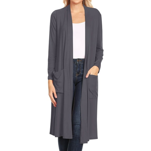 Women's Casual Loose Fit Side Pockets Solid Soft Lightweight Long Cardigan
