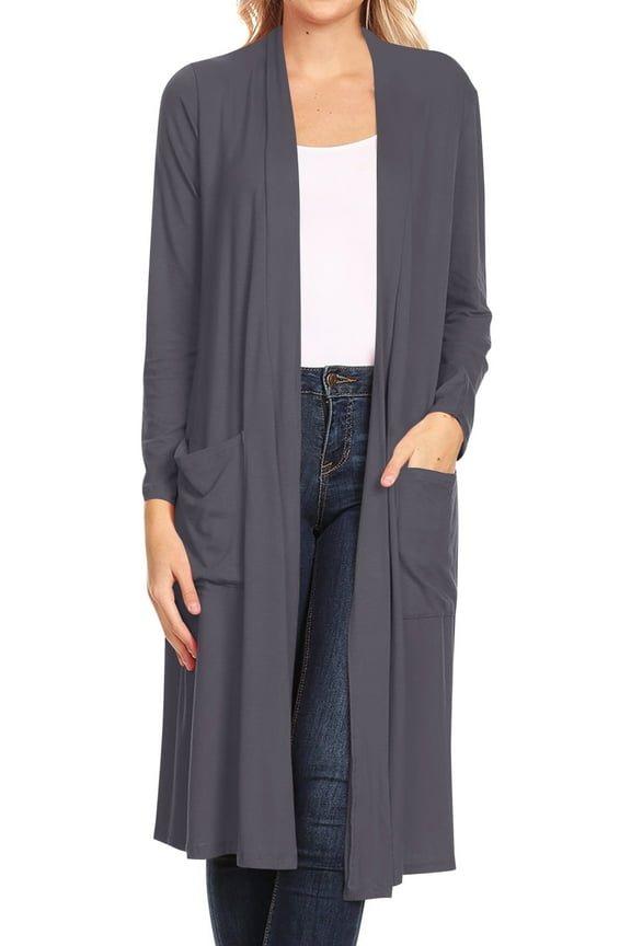 Women's Casual Loose Fit Side Pockets Solid Soft Lightweight Long Cardigan