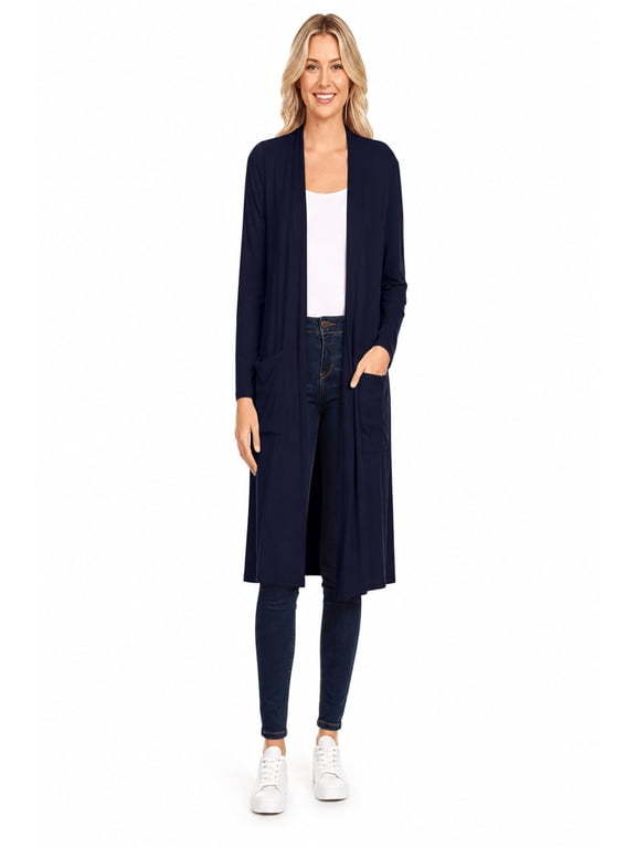 Women's Casual Loose Fit Side Pockets Solid Soft Lightweight Long Cardigan