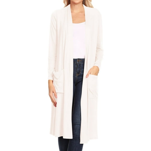 Women's Casual Loose Fit Side Pockets Solid Soft Lightweight Long Cardigan