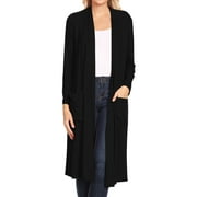 Womens Casual Loose Fit Side Pockets Solid Soft Lightweight Long Cardigan